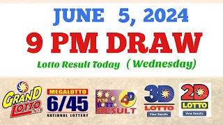 Lotto Result Today 9pm draw June 5, 2024 6/55 6/45 4D Swertres Ez2 PCSO#lotto