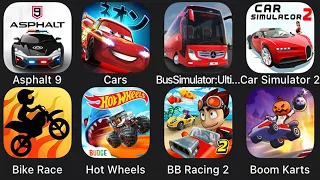 Boom Karts,Car Simulator 2,Bus Simulator Ultimate,Asphalt9,Bike Race,Hot Wheels,Beach Buggy Racing 2