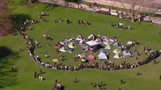 Northwestern students set up camps protesting war on Gaza, police present