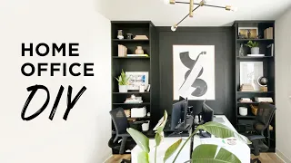 Black accent wall home office makeover DIY