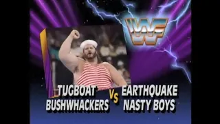 Bushwhackers & Tugboat vs Nasty Boys & Earthquake   SuperStars June 15th, 1991