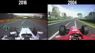 F1 2004 vs 2016 On-board comparison Hamilton vs Schumacher | Melbourne Grand Prix Circuit