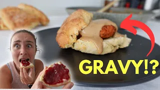 New Zealander tries biscuits and sausage gravy for the first time