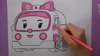 Robocar Poli, Amber, Robot Ambulans Boyama, Coloring Robocar Poli