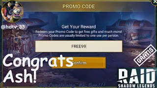 NEW PROMO CODE FOR ALL PLAYERS - Congrats Ash! | Raid: Shadow Legends