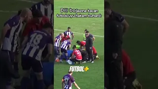 Maçta dili boğazına kaçan futbolcu, hakemin müdahalesiyle kurtuldu!