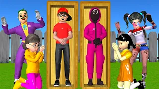 Challenge Doll Squid Game vs Hello NeighborJoker and MissT Harley Quinn - Scary Teacher 3D Animation