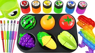 Satisfying Video l How To Make Rainbow Fruit Candy INTO Paint & Playdoh Balls Cutting ASMR