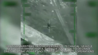 June 18 2016: Coalition airstrike destroys a Daesh technical vehicle near Mara, Syria