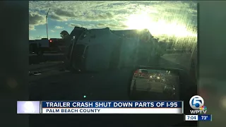 Tractor trailer crash blocks lanes on I-95 South