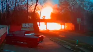 VIDEO: Indianapolis trash truck bursts into flames after striking rail overpass