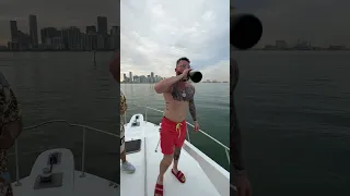 Champagne shower in Miami yacht party #shorts #youtubeshorts #godsplan #miami #frenchbulldog #fyp