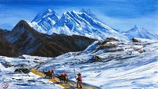 Everest Mountain Landscape Painting | Acrylic Painting | Snowy Painting | Palette Knife Painting