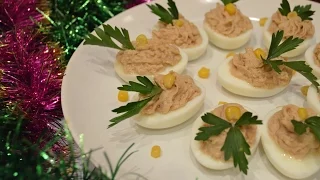 Яйца фаршированные печенью трески