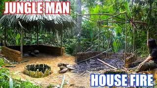 7 DAYS SURVIVAL (No Food, No Water, No Shelter) - JUNGLE MAN's new house was destroyed by fire