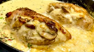 Mozzarella & Mushroom Stuffed Chicken in Creamy Tuscan Sauce