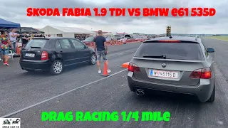 Skoda Fabia 1.9 TDI vs BMW e61 535D drag racing 1/4 mile 🚦🚗 - 4K UHD