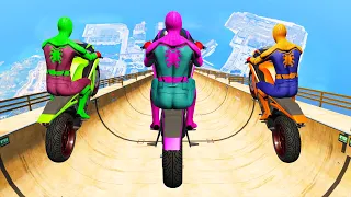 GTA 5 Rainbow Spiderman Motorcycle Ragdoll Jumps Episode 2