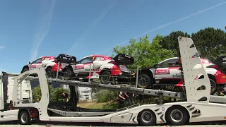 WRC Vodafone Rally de Portugal 2022 | Rally1 Toyota Cars into Truck on the way to Coimbra