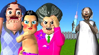 Miss T vs Hello Neighbor Scary Acne Face - Scary Teacher 3D Siren Head vs Granny Needle Troll