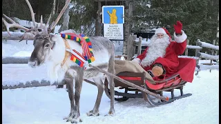 Santa Claus & reindeer 🦌🎅 Departure of Father Christmas from Lapland Finland Message Merry Christmas