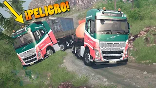 ¡MANIOBRA IMPOSIBLE Camiones CAEN al VACIO! - Spintires Mud Runner