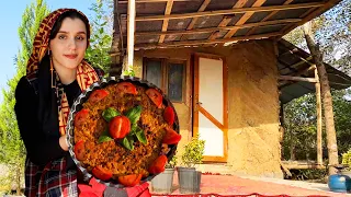 awesome iranian rural dish with chicken in village | kuku Badkobeh | cooking vlog in nature