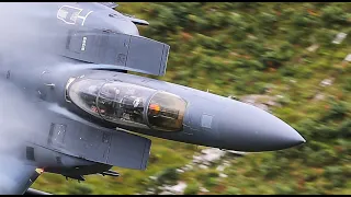 MACH LOOP AMERICAN F15s FLYING LOW THROUGH THE VALLEYS - 4K