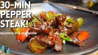 HOW TO MAKE THE BEST PEPPER STEAK AT HOME | STIR FRY RECIPE | QUICK & EASY 30 MINUTE WEEKNIGHT MEAL