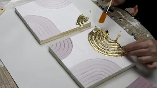 (87) Amazing DIY Textured Wall Art with Gold Leaf / Simple DIY Wall Art with Spackle!