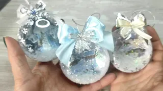 Ёлочные игрушки в технике декупаж. Christmas decorations using reverse decoupage technique