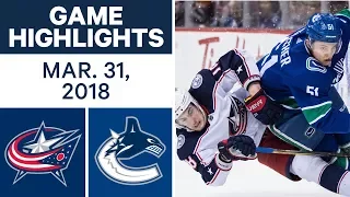 NHL Game Highlights | Blue Jackets vs. Canucks - Mar. 31, 2018