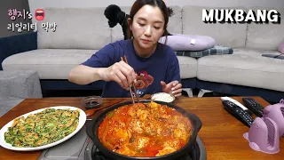 리얼먹방:) 밥도둑 "묵은지 닭볶음탕" ★ 바삭바삭 부추전 ㅣKimchi Dak-bokkeum-tangㅣREAL SOUNDㅣASMR MUKBANGㅣ