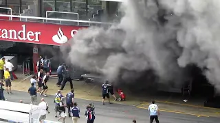 Williams F1 Team garage fire after their race victory and team celebrations. Part 1