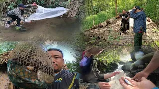 Day and night cast net fishing in the Rain in a stream in wild Nagaland .