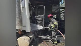 Semi-truck fire endangers structure in Hartford: RSN