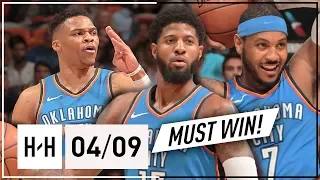 OKC Thunder BIG 3 Full Highlights vs Heat 2018.04.09 - Russell Westbrook, Paul George & Carmelo