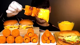 ASMR 🍔치즈버거와 BHC 핫뿌링클🔥 치즈볼 핫도그 치즈스틱 먹방!🧀Burger With Spicy Cheese Ball Hot Dog Cheese Stick MuKBang