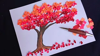 DIY 3D Paper Tree || How to Make Paper Tree with Origami Paper || Membuat Kolase Pohon dari Kertas