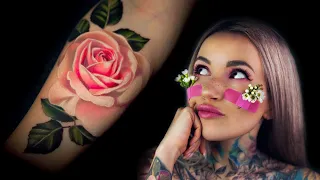 HOW TO TATTOO  super soft color rose [ time lapse ]