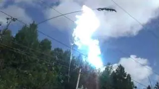 Stick Thrown On Powerlines Causing Short Circuit