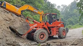 Wheel Loader and Jcb Excavator Working on Heavy Rain | Making Hilly Road