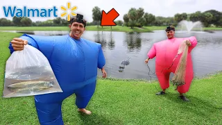 1v1 FAT SUIT CHALLENGE BIGGEST FISH FOR BACKYARD POND !!