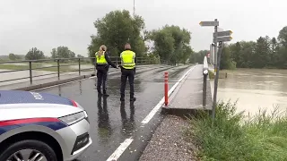 Hochwasser nach Starkregen beim Sender in Lustenau