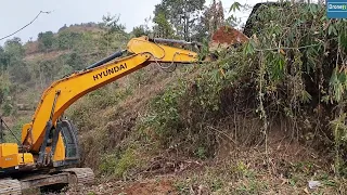 Clearing Bushes-Cutting Hill-Hyundai Excavator-Hillside Road Building