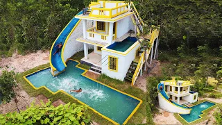 100 Days Build Most Beautiful Modern Mud Villa House& Swimming Pool with Waterslide Park[Full Video]