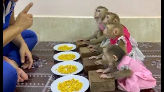 Mom Finger Pointed To Teach 4 Siblings To Be Patient Waiting Mom To Feed Them Popcorn ,