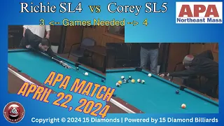 Live APA Match April 22, 2024 Rich Berube SL4 vs Corey Yuen SL5 (3 To 4 Race)