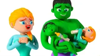 HULK BEST BABY SITTER EVER ❤ Spiderman, Hulk & Frozen Elsa Play Doh Cartoons For Kids