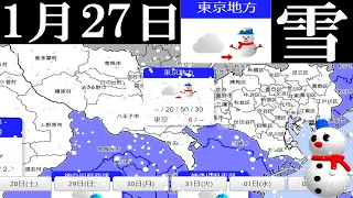 きょう1月27日（金）午後は東京でも雪の予報で全国的に日本海側を中心に広範囲で降雪に